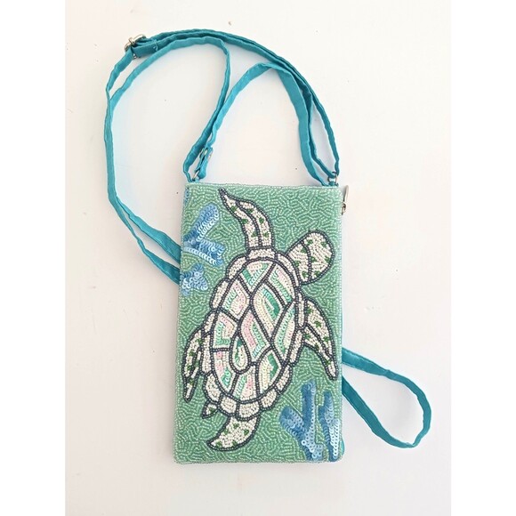 Bamboo Traders Handbags - NEW Bamboo Trading Co Beaded Sea Turtle Club Bag Crossbody Cell Phone 8X5